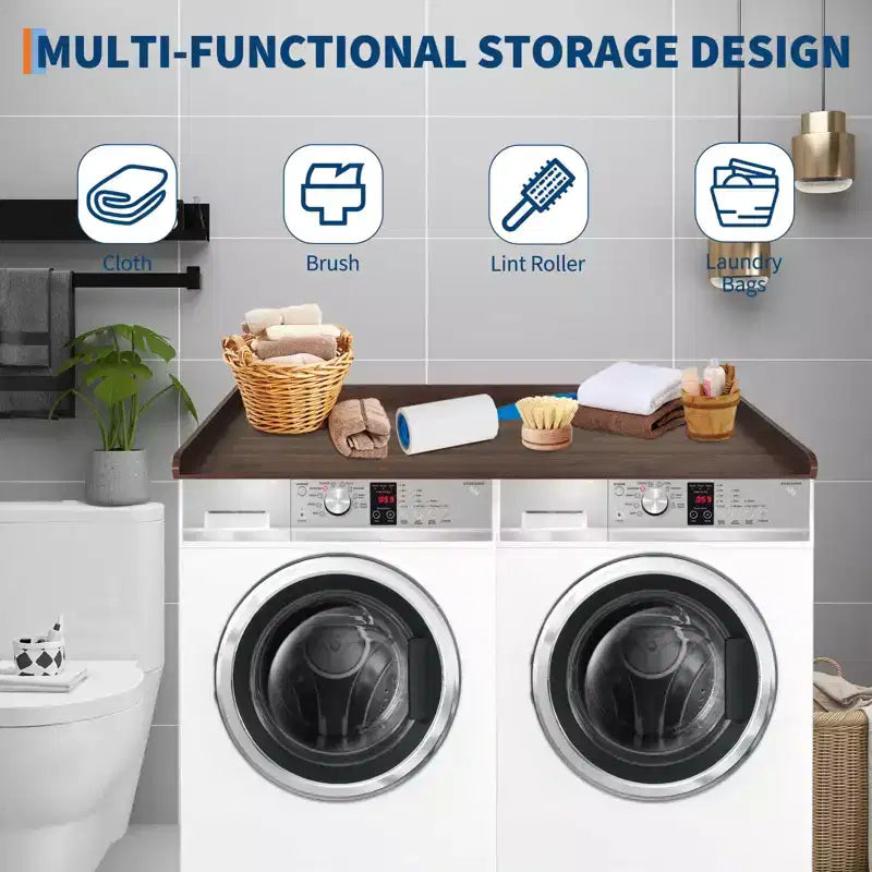 Washer Dryer Countertop, Utility Shelf w/ Edge Rails for Laundry Room Organization & Storage