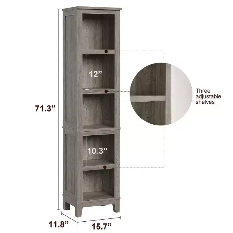 Bibliothèque étroite à 5 niveaux de 70 po, étagère haute et mince en bois avec étagères ouvertes pour salon et bureau