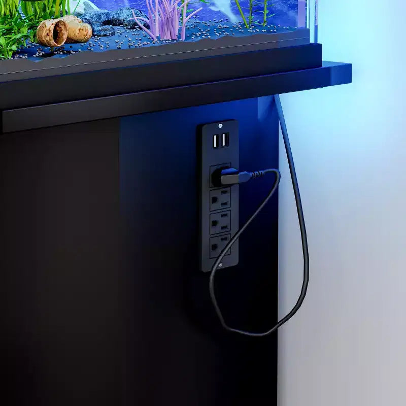 55-75 Gallon Fish Tank Stand, Heavy Duty 880LBS Capacity with 4 AC 2 USB Ports & Cabinet Storage, Black Aquarium Stand