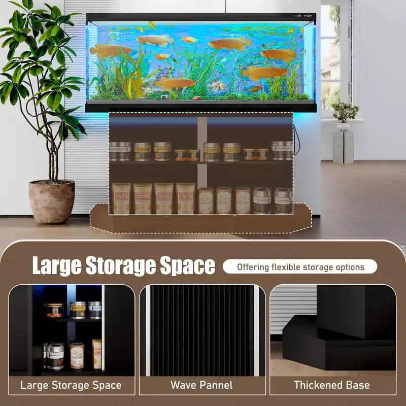 55-75 Gallon Fish Tank Stand, Heavy Duty 880LBS Capacity with 4 AC 2 USB Ports & Cabinet Storage, Black Aquarium Stand