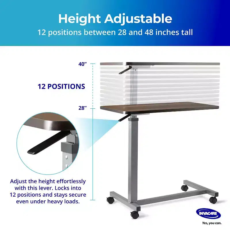 Adjustable Overbed Table with Wheels and L-Shaped Base