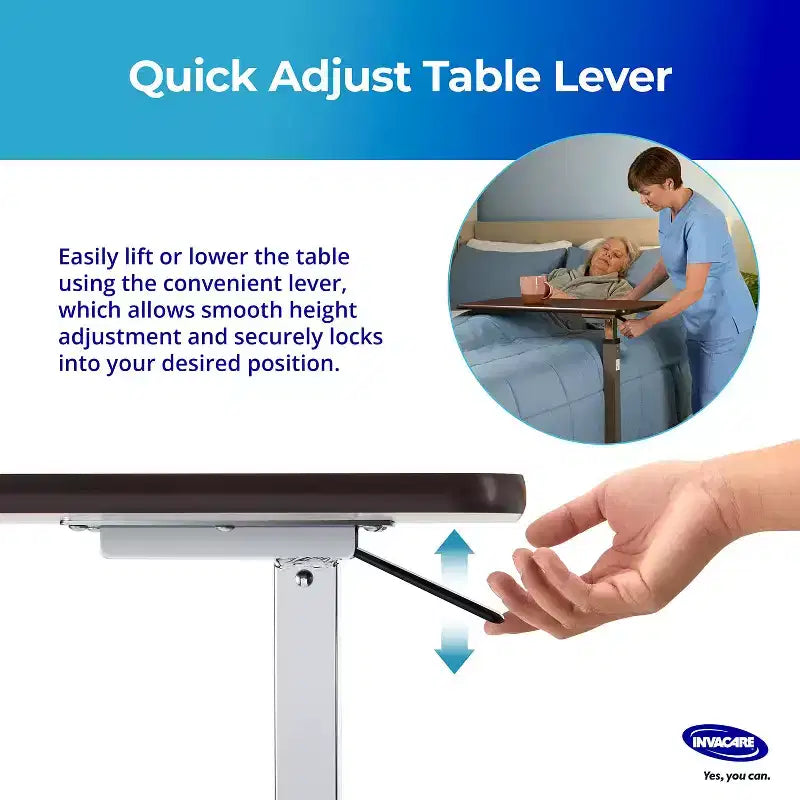 Adjustable Overbed Table with Wheels and L-Shaped Base