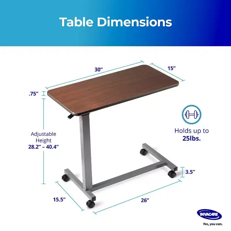 Adjustable Overbed Table with Wheels and L-Shaped Base