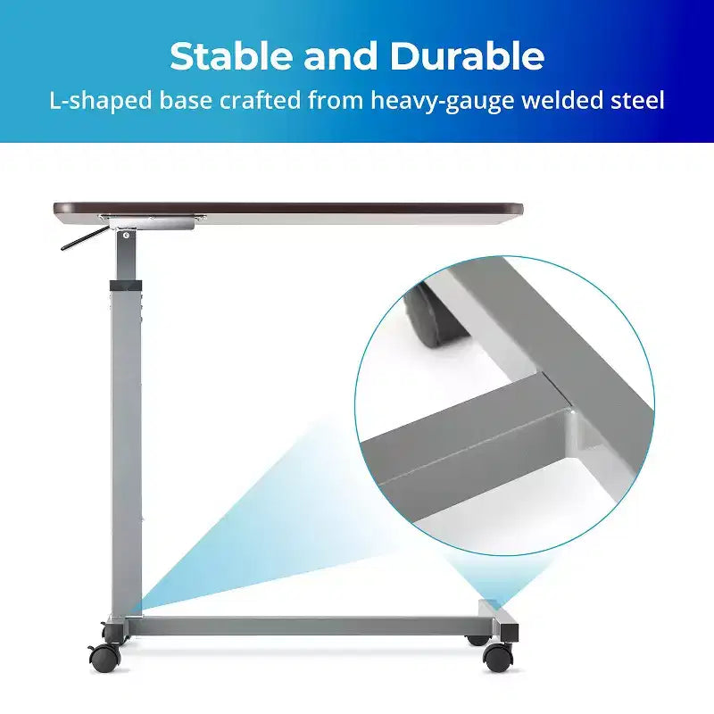 Adjustable Overbed Table with Wheels and L-Shaped Base