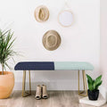 Colour Poems Color Block Lines Xi Bench Green/Gold - Deny Designs: Faux Leather, Steel Legs, Ottoman Style