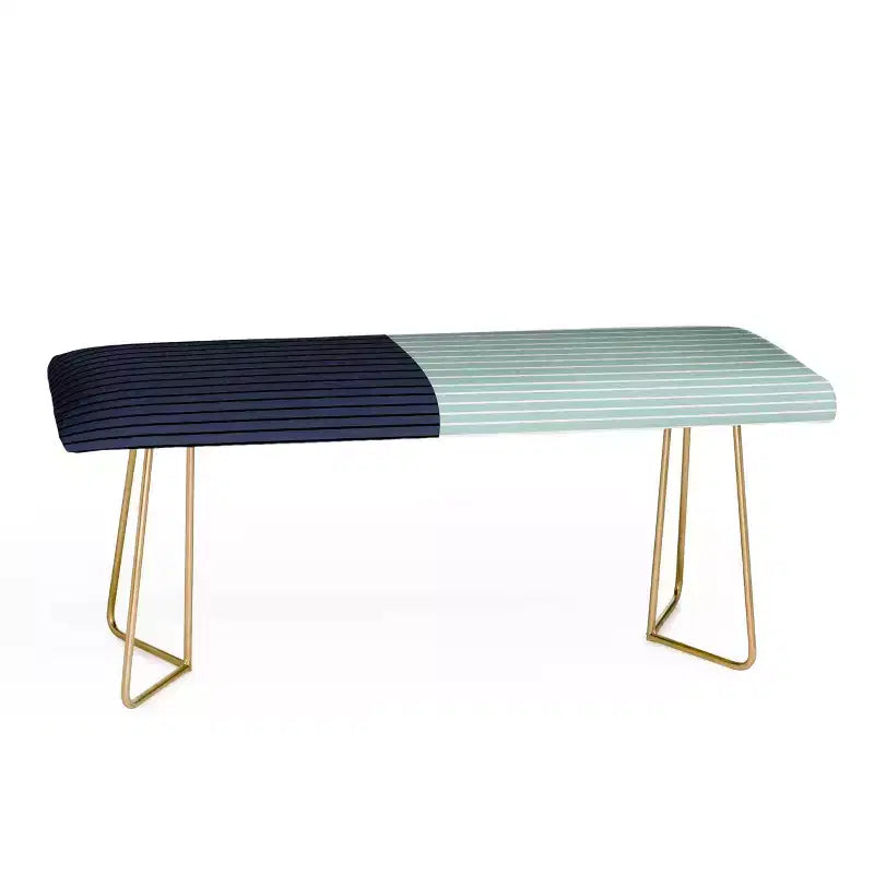 Color Block Lines Xi Bench Green/Gold -: Faux Leather, Steel Legs, Ottoman Style