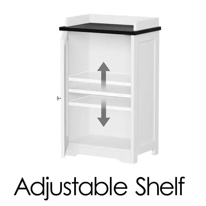 Freestanding Bathroom Storage Cabinet With Slat Door And Gallery Style Top - White/Black