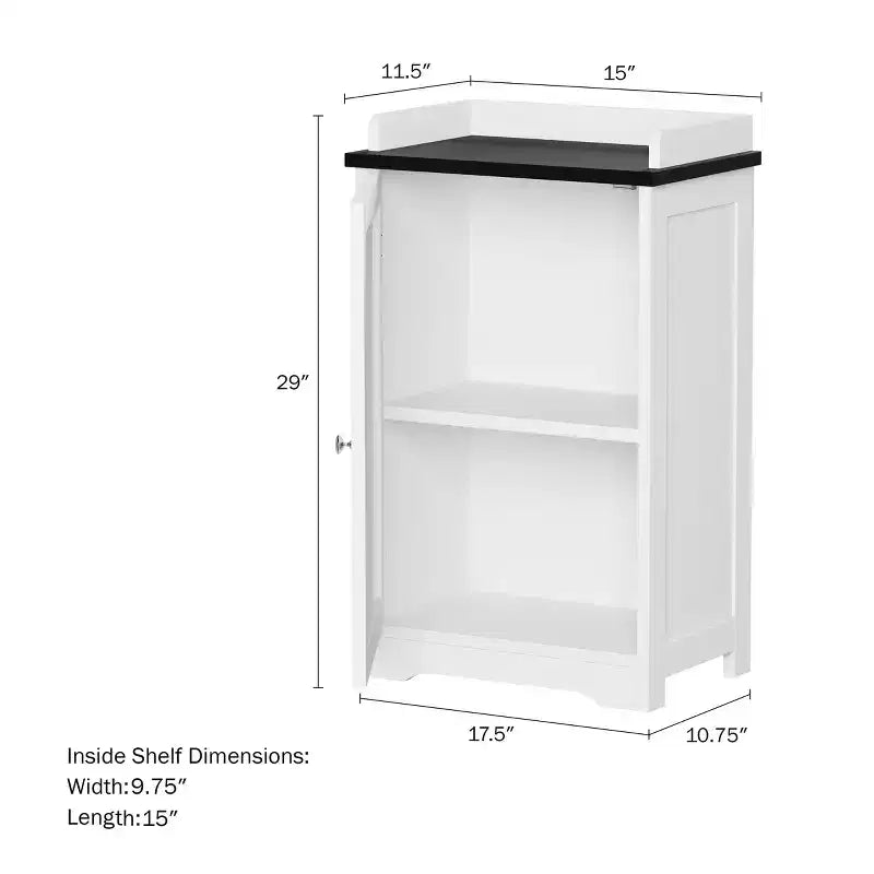 Freestanding Bathroom Storage Cabinet With Slat Door And Gallery Style Top - White/Black