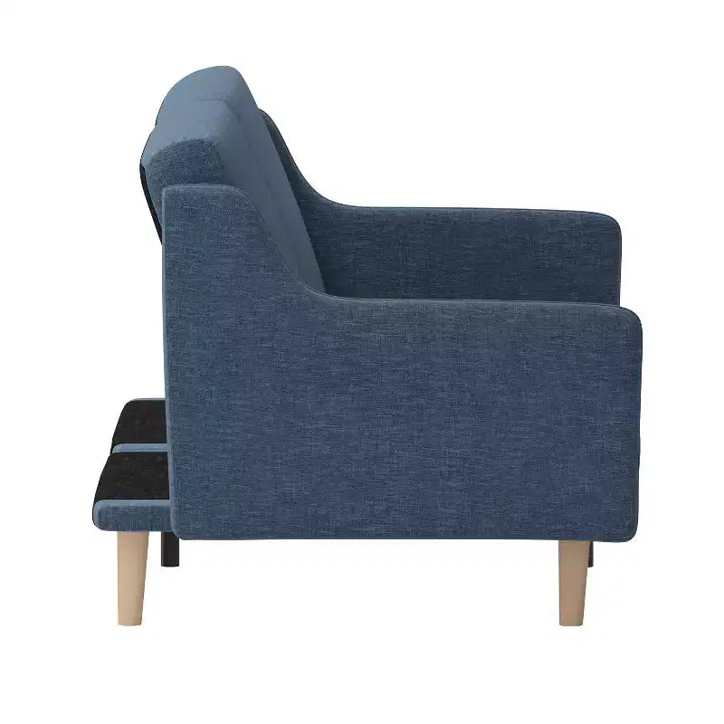 Plush Padded Upholstered Split Back Sofa Futon with Smooth Curved Removable Arms and Wooden Legs