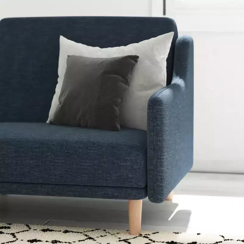 Plush Padded Upholstered Split Back Sofa Futon with Smooth Curved Removable Arms and Wooden Legs