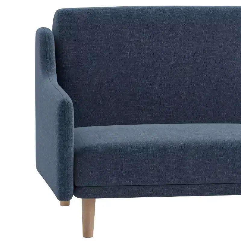 Plush Padded Upholstered Split Back Sofa Futon with Smooth Curved Removable Arms and Wooden Legs